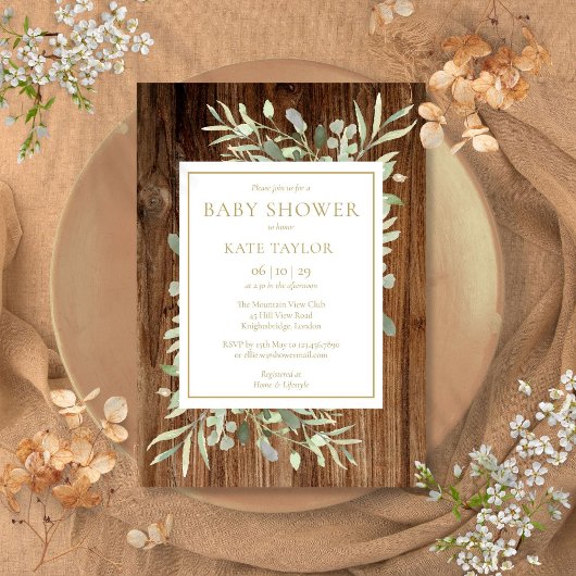 Invitation Baby shower rustique neutre en bois | Saupoudrer