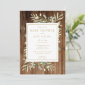 Invitation Baby shower rustique neutre en bois | Saupoudrer (Debout devant)