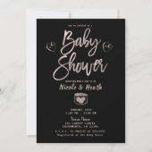 Invitation Baby Shower Rustique Noir Blanc Rayures Rose Gold (Devant)
