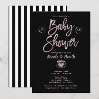 Baby Shower Rustique Noir Blanc Rayures Rose Gold