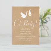 Invitation Baby shower rustique Oh Baby Stork (Debout devant)