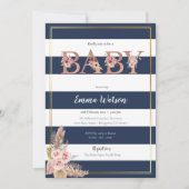 Invitation Baby shower Rustique Pampas Lettres Rose or (Devant)