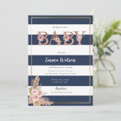 Invitation Baby shower Rustique Pampas Lettres Rose or (Debout devant)