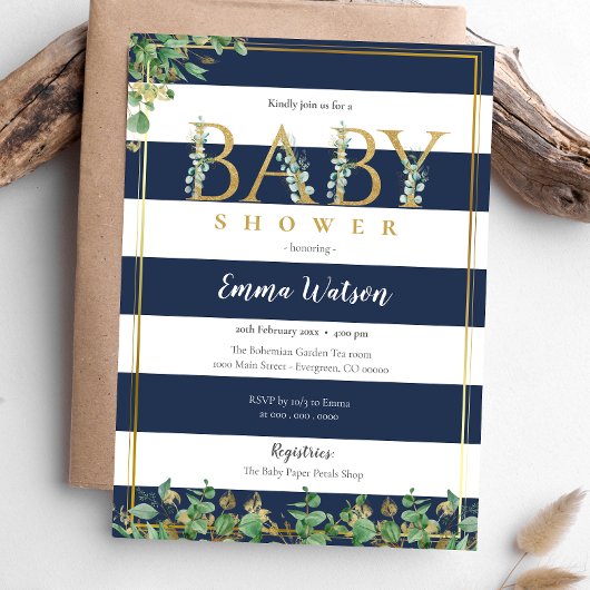 Invitation Baby shower Rustique Pampas Lettres Rose or