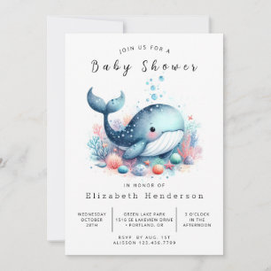 Invitation Baby shower Rustique Personnalisé Baleine