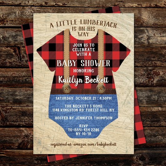 Invitation Baby shower Rustique Plaid Lumberjack Boys