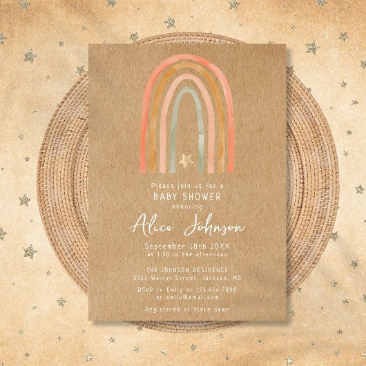 Invitation Baby shower Rustique Rainbow Et Star Boho