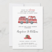 Invitation Baby shower Rustique Red Firetruck (Devant)