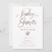 Invitation Baby Shower Rustique Rose Gold et Blanc Rose Clair (Devant)