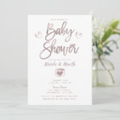 Invitation Baby Shower Rustique Rose Gold et Blanc Rose Clair (Debout devant)