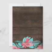 Invitation Baby shower Rustique rose Turquoise Floral Bois Gi (Dos)