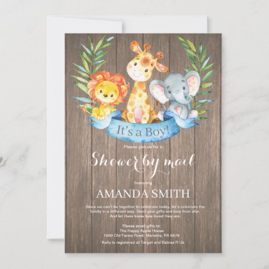 Invitation Baby shower rustique Safari Jungle Boy par mail (Devant)