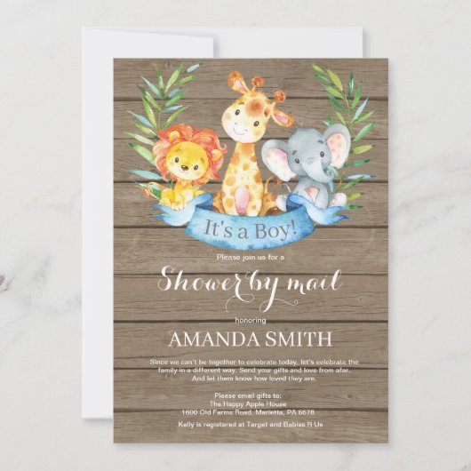 Invitation Baby shower rustique Safari Jungle Boy par mail (Devant)