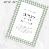 Invitation Baby shower rustique Sage Green En vichy