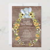 Invitation Baby shower Rustique Sunflower & Baby Elephant Boy (Devant)