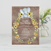 Invitation Baby shower Rustique Sunflower & Baby Elephant Boy (Debout devant)