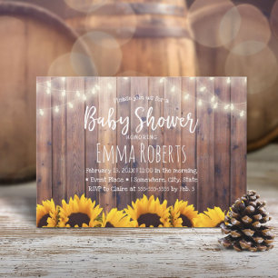Invitation Baby shower rustique Sunflower & String Lights