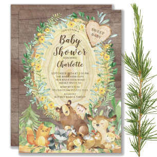 Invitation Baby shower Rustique Sweet Baby Woodland Animaux