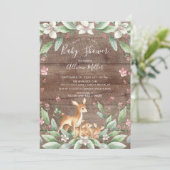 Invitation Baby shower rustique Sweet Woodland Deer Twins (Debout devant)