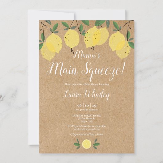 Invitation Baby-Shower Rustique Thème Citron de Mama's Main S (Devant)