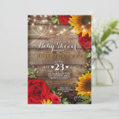 Invitation Baby shower rustique tournesol et Rose (Debout devant)