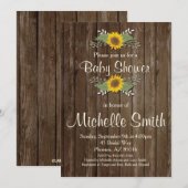 Invitation Baby shower rustique, Tournesol, Floral (Devant / Derrière)