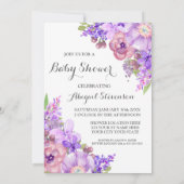 Invitation Baby shower Rustique violet d'aquarelle (Dos)