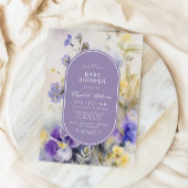 Invitation Baby shower Rustique violet & Fleurs jaunes