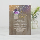 Invitation Baby shower rustique violet Floral Mason Jar (Debout devant)