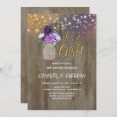 Invitation Baby shower rustique violet Floral Mason Jar (Devant / Derrière)