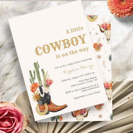 Invitation Baby shower rustique Western Cowboy