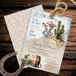 Invitation Baby shower rustique Western Elephant Cowboy Boy