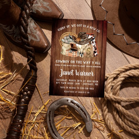 Invitation Baby shower rustique Western Rodeo Cowboy