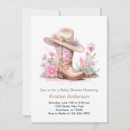 Invitation Baby shower rustique Wild West Cowgirl (Devant)