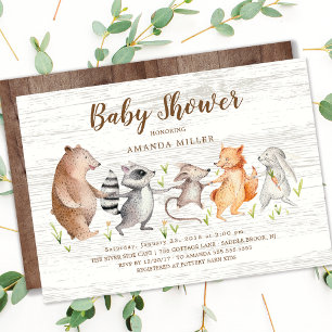 Invitation Baby shower Rustique Woodland Friends