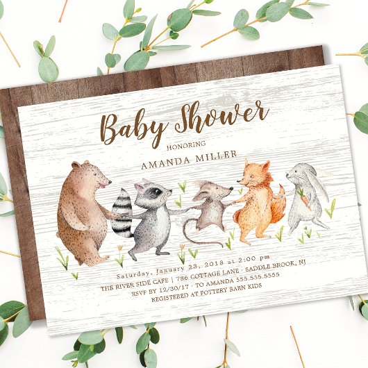 Invitation Baby shower Rustique Woodland Friends