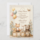 Invitation Baby shower Rustique Woodland Friends (Devant)