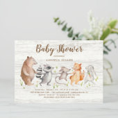 Invitation Baby shower Rustique Woodland Friends (Debout devant)