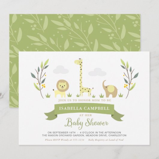 Invitation Baby shower Safari (Devant / Derrière)