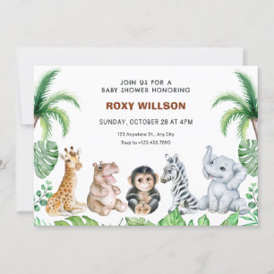 Invitation Baby shower safari adorable pour bébés animaux