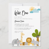 Invitation Baby shower Safari animal en bois mou (Devant)