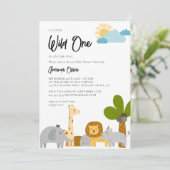 Invitation Baby shower Safari animal en bois mou (Debout devant)