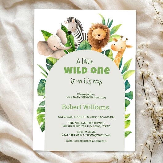Invitation Baby shower Safari animal watercolor