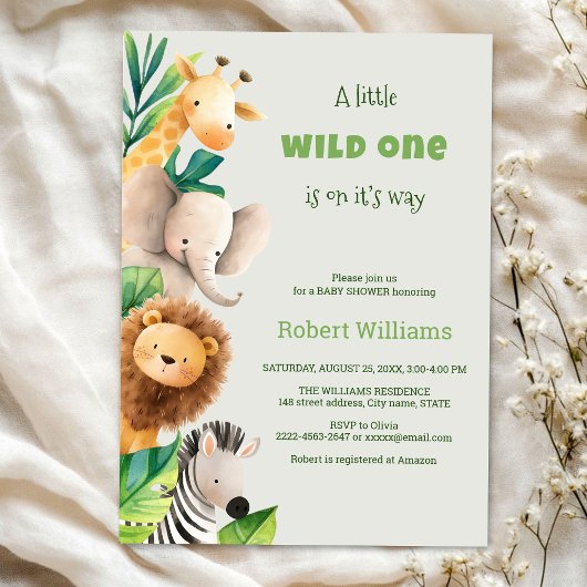 Invitation Baby shower Safari animal watercolor