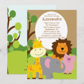 Invitation Baby shower Safari Animaux (Devant / Derrière)