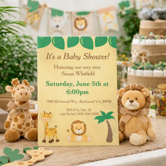 Invitation Baby shower Safari Animaux