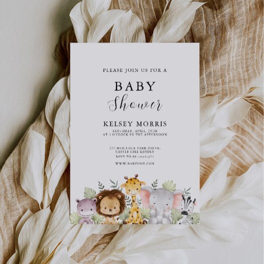 Invitation Baby shower Safari Animaux