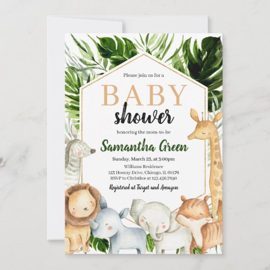 Invitation Baby shower Safari Animaux (Devant)
