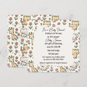 Invitation Baby shower Safari Animaux À Fleurs