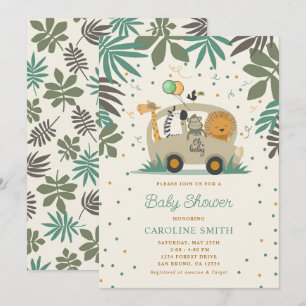 Invitation Baby shower Safari Animaux neutres selon le genre